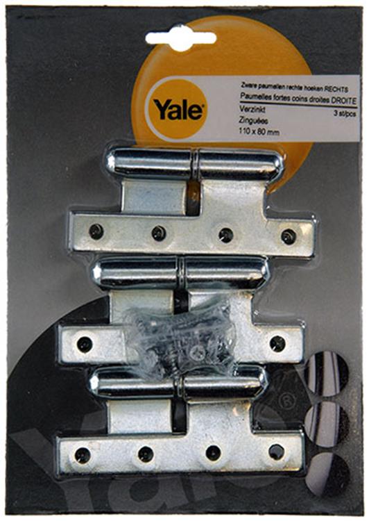 Yale 1019150 - 3 bisagras pesadas con bisagras, esquina derecha, derecha 110x80mm | 2 piezas