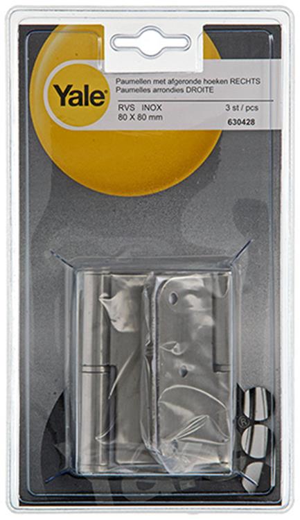 Yale 1019162 - 3 bisagras de acero inoxidable, esquinas biseladas derecha 80x80mm | 5 piezas