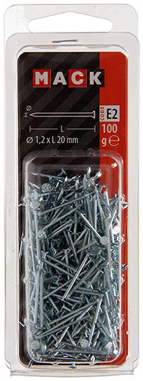 Mack 1017148 - clavo cabeza plana acero galvanizado 100 gr 1,2 x 20 mm | 5 piezas