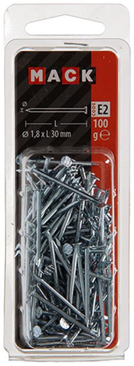 Mack 1017150 - clavo cabeza plana acero galvanizado 100 gr 1,8 x 30 mm | 5 piezas