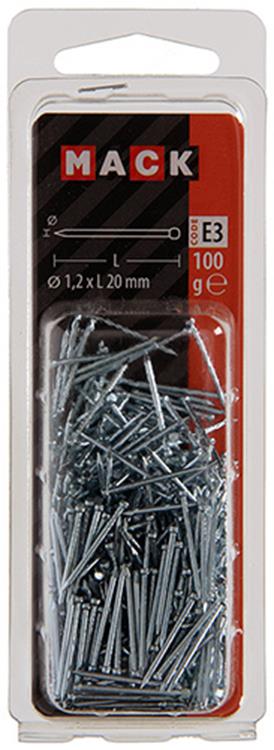 Mack 1017156 - clavo cabeza redonda acero galvanizado 100 gr 1,2 x 20 mm | 5 piezas