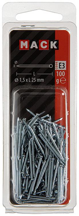 Mack 1017157 - clavo cabeza redonda acero galvanizado 100 gr 1,5 x 25 mm | 5 piezas