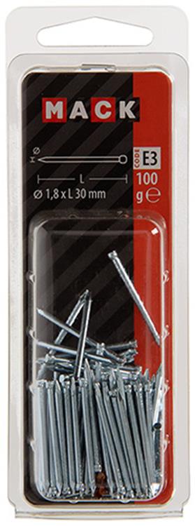 Mack 1017158 - clavo cabeza redonda acero galvanizado 100 gr 1,8 x 30 mm | 5 piezas