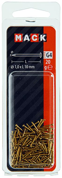 Mack 1017166 - clavo cabeza convexa latón 20 gr 1,0 x 10 mm | 10 piezas
