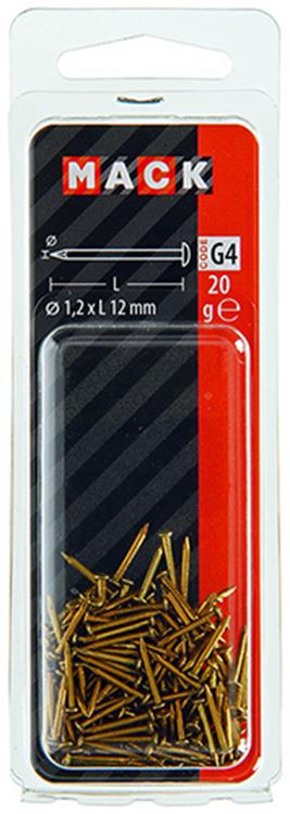 Mack 1017167 - clavo cabeza convexa latón 20 gr 1,2 x 12 mm | 10 piezas