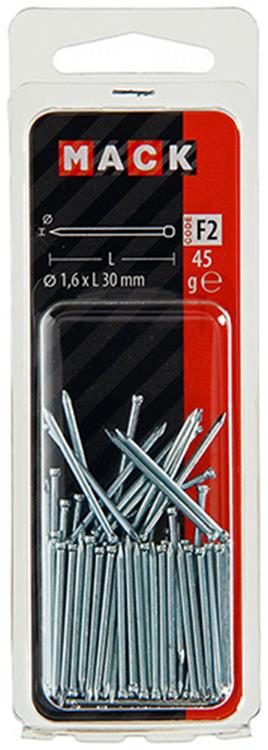 Mack 1017176 - clavo cabeza redonda acero endurecido 45 grados 1,6 x 30 mm | 10 piezas