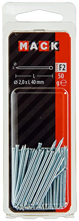 Mack 1017177 - clavo cabeza redonda acero endurecido 50 grados 2,0 x 40 mm | 10 piezas