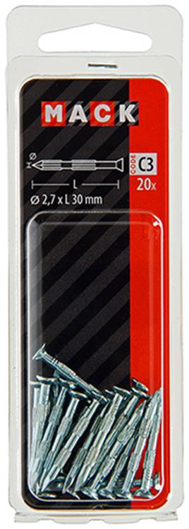 Mack 1017186 - clavo para costillas de acero uk st. endurecido + galvanizado 20 piezas 2,7 x 30 mm | 10 piezas