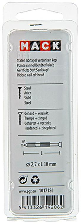 Mack 1017186 - clavo para costillas de acero uk st. endurecido + galvanizado 20 piezas 2,7 x 30 mm | 10 piezas