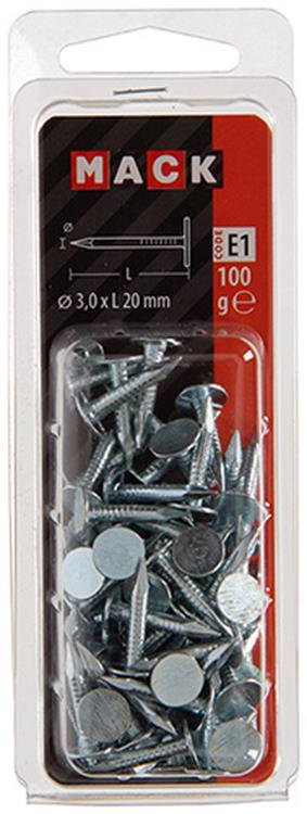 Mack 1017201 - clavo de esquisto de acero galvanizado 100 gr 3,0 x 20 mm | 5 piezas