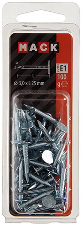 Mack 1017202 - clavo de esquisto de acero galvanizado 100 gr 3,0 x 25 mm | 5 piezas
