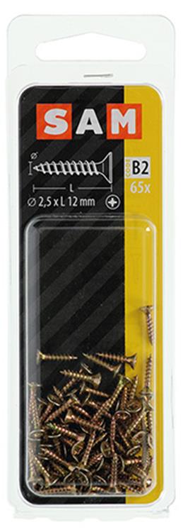 Mack 1017213 - tornillo para aglomerado con cabeza chapada en amarillo 65 piezas 2,5 x 12 mm | 10 piezas