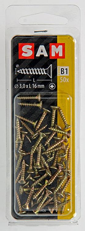 Mack 1017216 - tornillo para aglomerado con cabeza chapado en amarillo 50 piezas 3,0 x 16 mm | 10 piezas