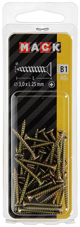 Mack 1017218 - tornillo para aglomerado con cabeza chapado en amarillo 40 piezas 3,0 x 25 mm | 10 piezas