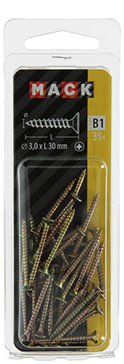 Mack 1017219 - tornillo para aglomerado con cabeza chapada en amarillo 35 piezas 3,0 x 30 mm | 10 piezas