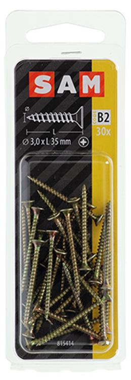 Mack 1017220 - tornillo para aglomerado con cabeza chapada en amarillo 30 piezas 3,0 x 35 mm | 10 piezas