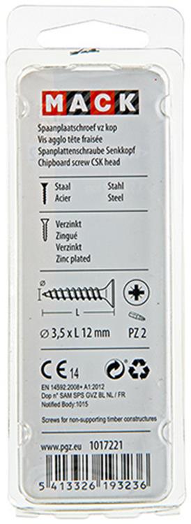 Mack 1017221 - tornillo para aglomerado con cabeza chapado en amarillo 45 piezas 3,5 x 12 mm | 10 piezas