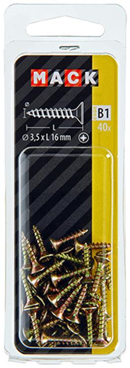 Mack 1017222 - tornillo para aglomerado con cabeza chapado en amarillo 40 piezas 3,5 x 16 mm | 10 piezas