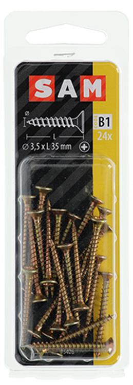 Mack 1017226 - tornillo para aglomerado con cabeza chapado en amarillo 24 piezas 3,5 x 35 mm | 10 piezas