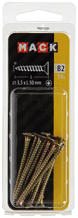 Mack 1017229 - tornillo para aglomerado con cabeza chapada en amarillo 14 piezas 3,5 x 50 mm | 10 piezas