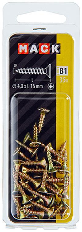 Mack 1017230 - tornillo para aglomerado con cabeza chapada en amarillo 35 piezas 4,0 x 16 mm | 10 piezas