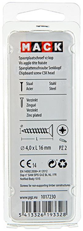 Mack 1017230 - tornillo para aglomerado con cabeza chapada en amarillo 35 piezas 4,0 x 16 mm | 10 piezas