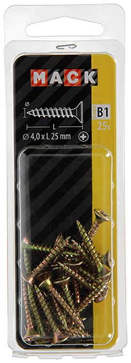 Mack 1017232 - tornillo para aglomerado con cabeza chapado en amarillo 25 piezas 4,0 x 25 mm | 10 piezas