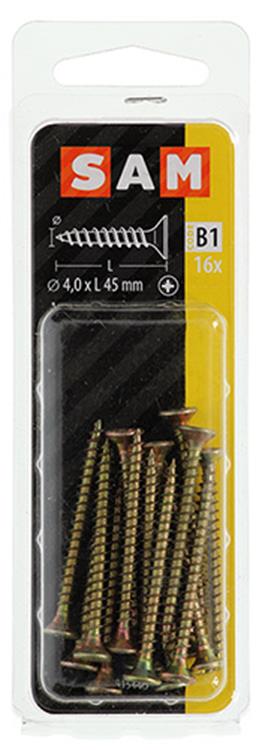 Mack 1017236 - tornillo para aglomerado con cabeza chapado en amarillo 16 piezas 4,0 x 45 mm | 10 piezas