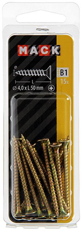Mack 1017237 - tornillo para aglomerado con cabeza chapado en amarillo 15 piezas 4,0 x 50 mm | 10 piezas