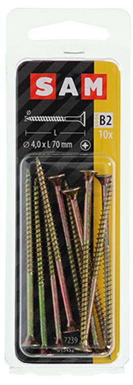Mack 1017239 - tornillo para aglomerado con cabeza chapada en amarillo 10 piezas 4,0 x 70 mm | 10 piezas