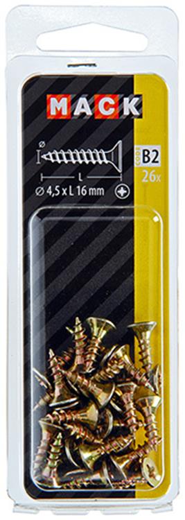 Mack 1017240 - tornillo para aglomerado con cabeza chapado en amarillo 26 piezas 4,5 x 16 mm | 10 piezas