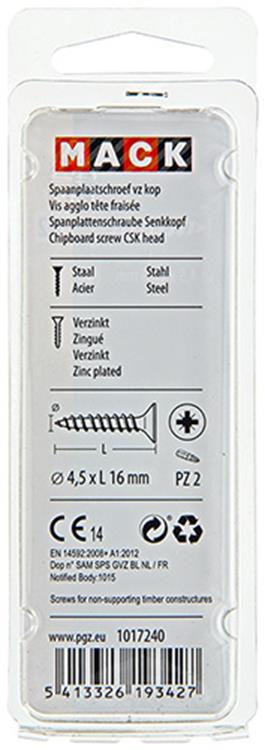 Mack 1017240 - tornillo para aglomerado con cabeza chapado en amarillo 26 piezas 4,5 x 16 mm | 10 piezas