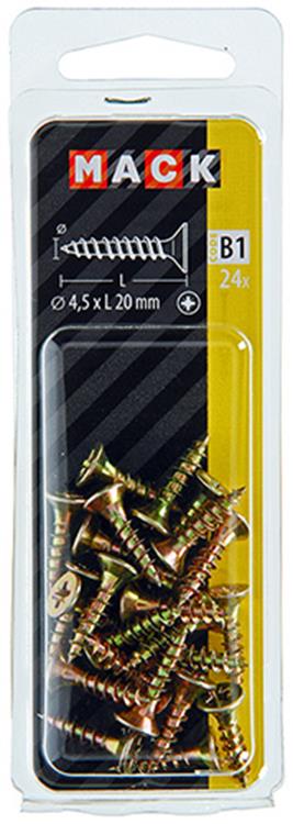Mack 1017241 - tornillo para aglomerado con cabeza chapado en amarillo 24 piezas 4,5 x 20 mm | 10 piezas