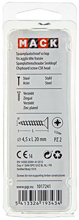 Mack 1017241 - tornillo para aglomerado con cabeza chapado en amarillo 24 piezas 4,5 x 20 mm | 10 piezas