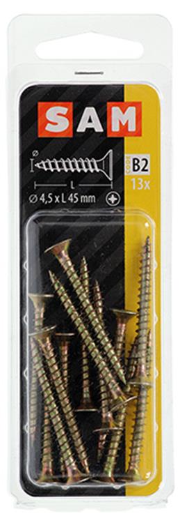 Mack 1017246 - tornillo para aglomerado con cabeza chapada en amarillo 13 piezas 4,5 x 45 mm | 10 piezas