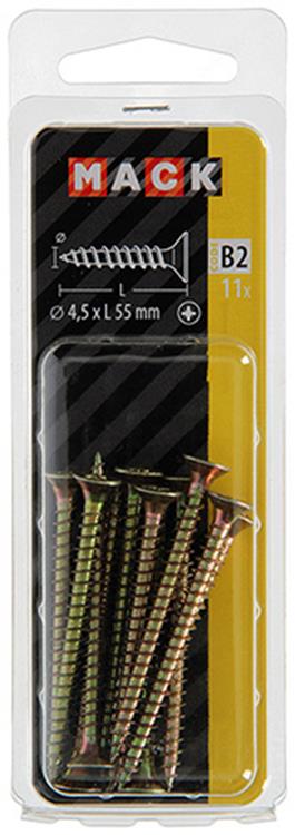 Mack 1017248 - tornillo para aglomerado con cabeza chapada en amarillo 11 piezas 4,5 x 55 mm | 10 piezas