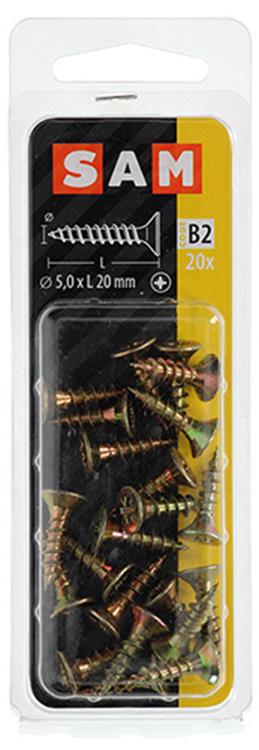 Mack 1017251 - tornillo para aglomerado con cabeza chapado en amarillo 20 piezas 5,0 x 20 mm | 10 piezas