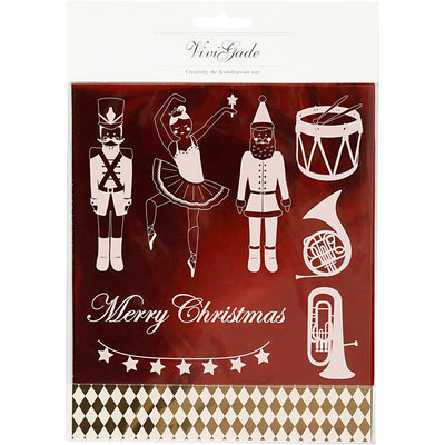 Pellicola decorativa Vivi Gade e foglio trasferibile, schiaccianoci, Babbo Natale e ballerina, foglio 15x15 cm, oro, rosso, bianco, 4 fogli 1 scatola