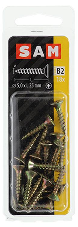 Mack 1017252 - tornillo para aglomerado con cabeza chapada en amarillo 18 piezas 5,0 x 25 mm | 10 piezas