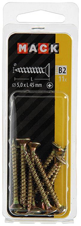 Mack 1017256 - tornillo para aglomerado con cabeza chapada en amarillo 11 piezas 5,0 x 45 mm | 10 piezas