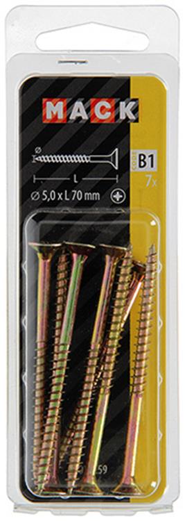 Mack 1017259 - Tornillo para aglomerado con cabeza chapada en amarillo. 7 piezas 5,0 x 70 mm | 10 piezas
