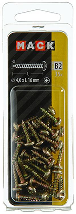 Mack 1017271 - tornillo para aglomerado cabeza cilíndrica chapado en amarillo 35 piezas 4,0 x 16 mm | 10 piezas