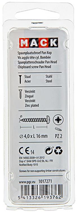 Mack 1017271 - tornillo para aglomerado cabeza cilíndrica chapado en amarillo 35 piezas 4,0 x 16 mm | 10 piezas