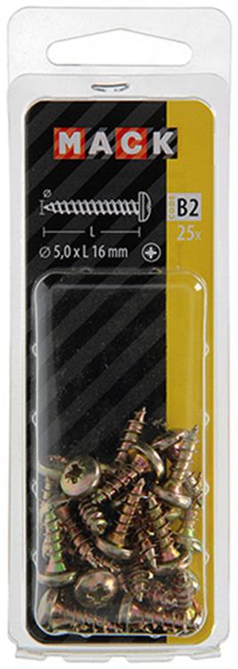 Mack 1017276 - tornillo para aglomerado cabeza cilíndrica chapado en amarillo 25 piezas 5,0 x 16 mm | 10 piezas
