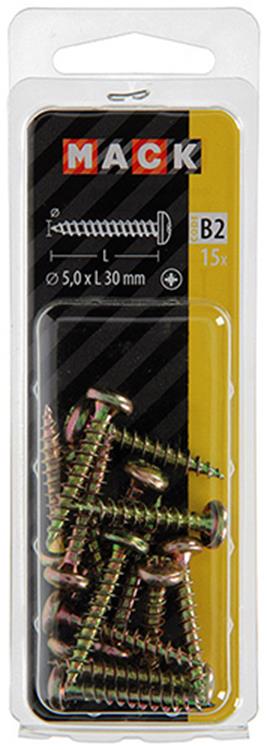 Mack 1017279 - tornillo para aglomerado cabeza cilíndrica chapado en amarillo 15 piezas 5,0 x 30 mm | 10 piezas