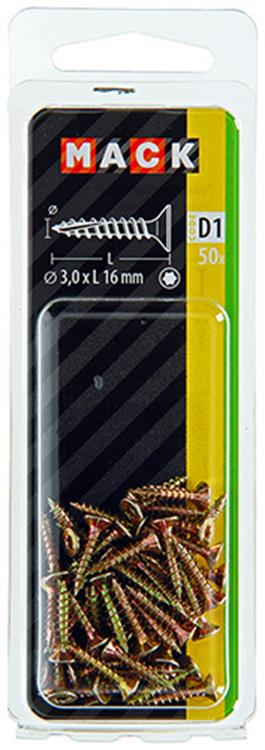 Mack 1017281 - españaplschr.vzkop-selfb. chapado en amarillo 50 piezas 3,0 x 16 mm | 10 piezas