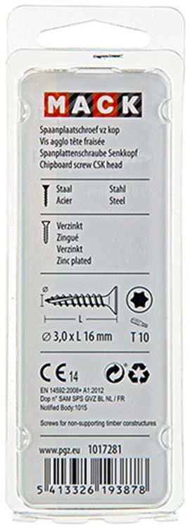 Mack 1017281 - españaplschr.vzkop-selfb. chapado en amarillo 50 piezas 3,0 x 16 mm | 10 piezas