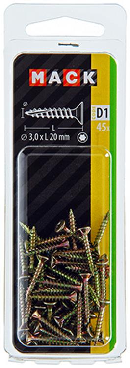 Mack 1017282 - españaplschr.vzkop-selfb. chapado en amarillo 45 piezas 3,0 x 20 mm | 10 piezas