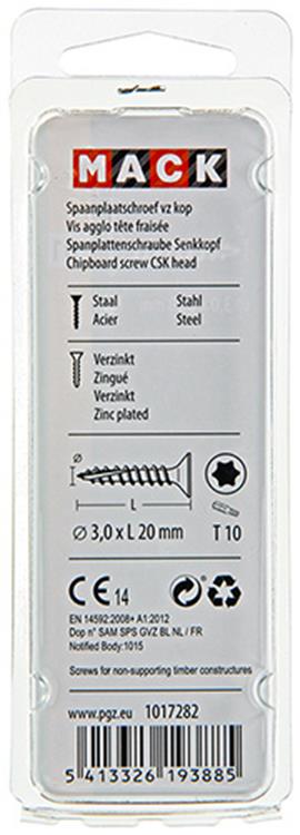 Mack 1017282 - españaplschr.vzkop-selfb. chapado en amarillo 45 piezas 3,0 x 20 mm | 10 piezas