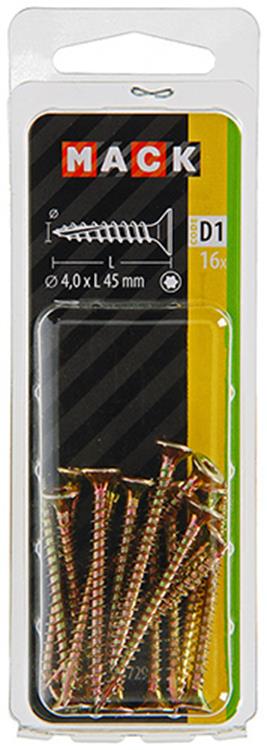 Mack 1017298 - cabeza de tornillo de chip automontable chapado en amarillo 16 piezas 4,0 x 45 mm | 10 piezas